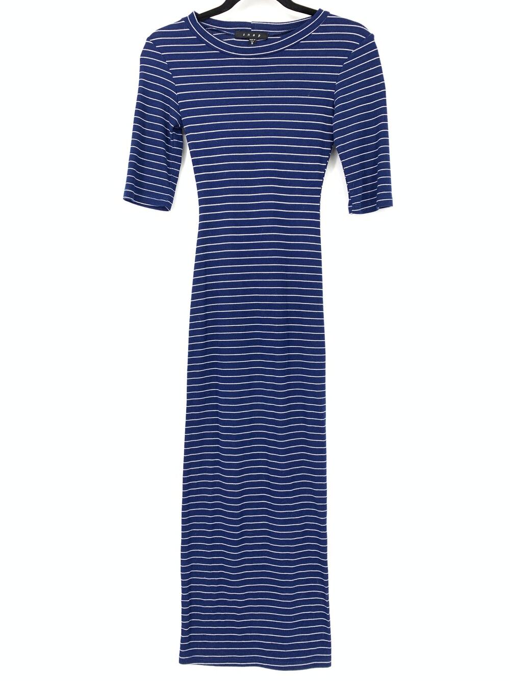 Snap Women's Size S Striped Half-Sleeve Boat-Neck Midi Knit Dress Blue